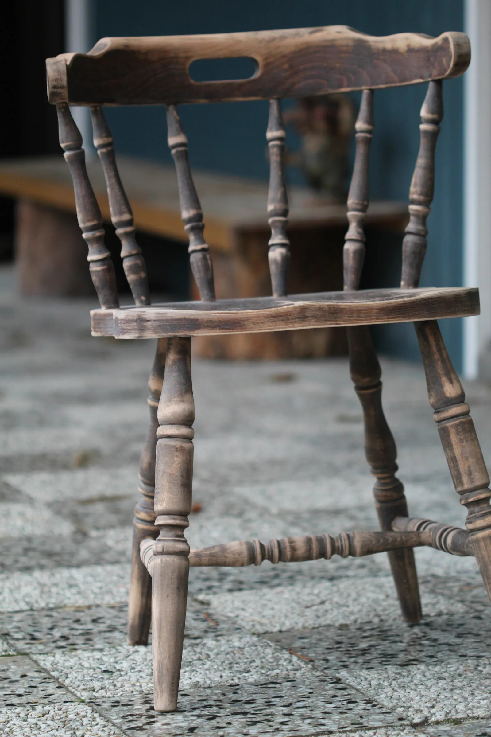 Antique Windsor chair stripped back to bare aged wood